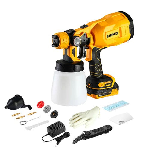 Pistola de Pintura Pulverizadora 800ml à Bateria Lí-ion 20V com Carregador e Acessórios DEKO-DKSG20Q1Y-S1