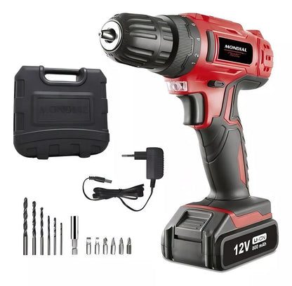 Furadeira parafusadeira sem fio de 10mm Mondial FPF-06M + accesorio com maleta de transporte 127/220V 50Hz/60Hz